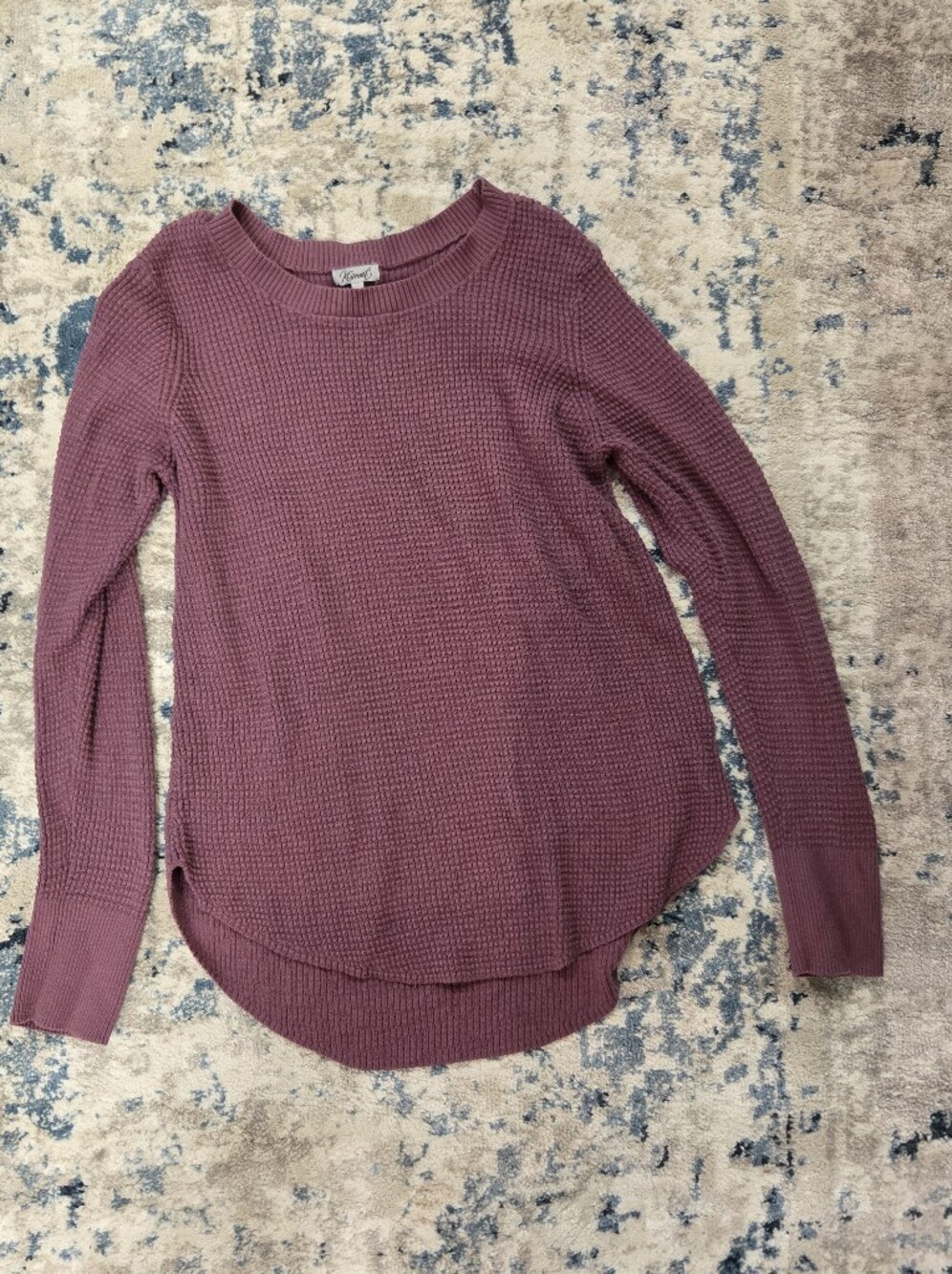 Kismet Waffle-Knit Crewneck Sweater — Dusty Plum